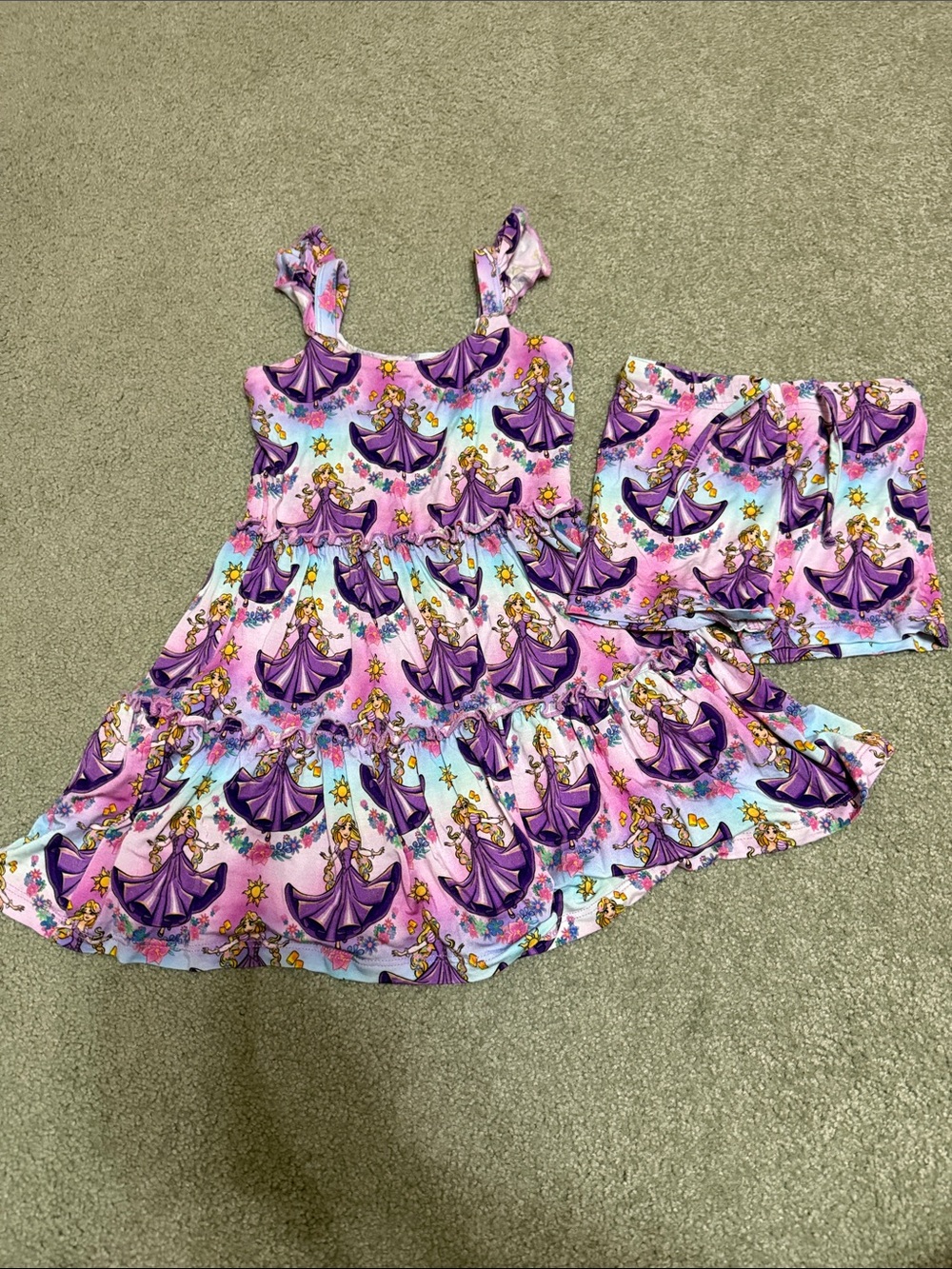 Girls' Purple Princess Bamboo Ruffle Tank Dress with Matching Shorts